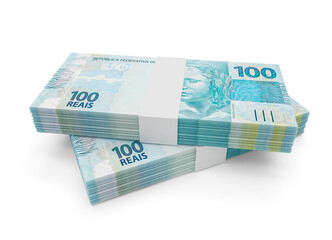 Money banknotes 50 reais brazil isolated background white. 3D illustration.  - obrazy, fototapety, plakaty