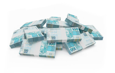 Money banknotes 50 reais brazil isolated background white. 3D illustration. 