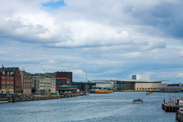 View of Copenhagen Havn from the canal, with the opera house in the background