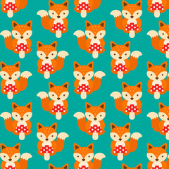 Obraz premium vector illustration animal character cute happy design cartoon fox banner orange lettering colorful child lovely baby garden comic little art kitten funny card kitty smile graphic background pattern