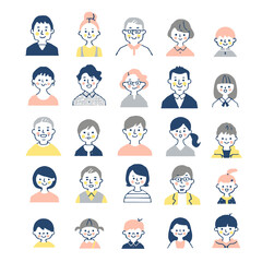 さまざまな世代の人物の顔　セット