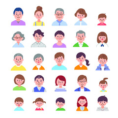 さまざまな世代の人物の顔　セット