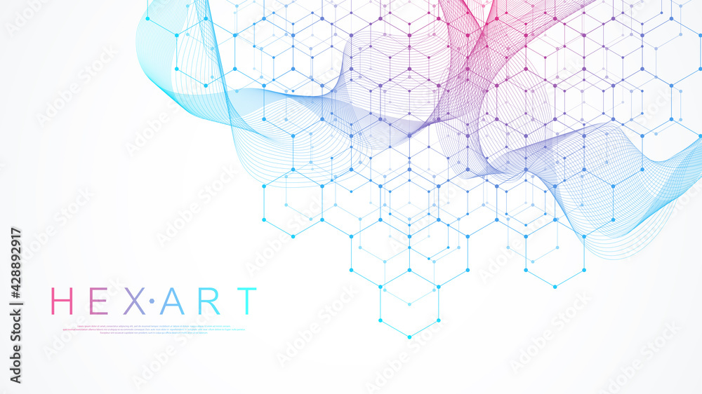 Leinwandbilder technology abstract lines and dots connect background with hexagons. hexagon grid. hexagons connecti