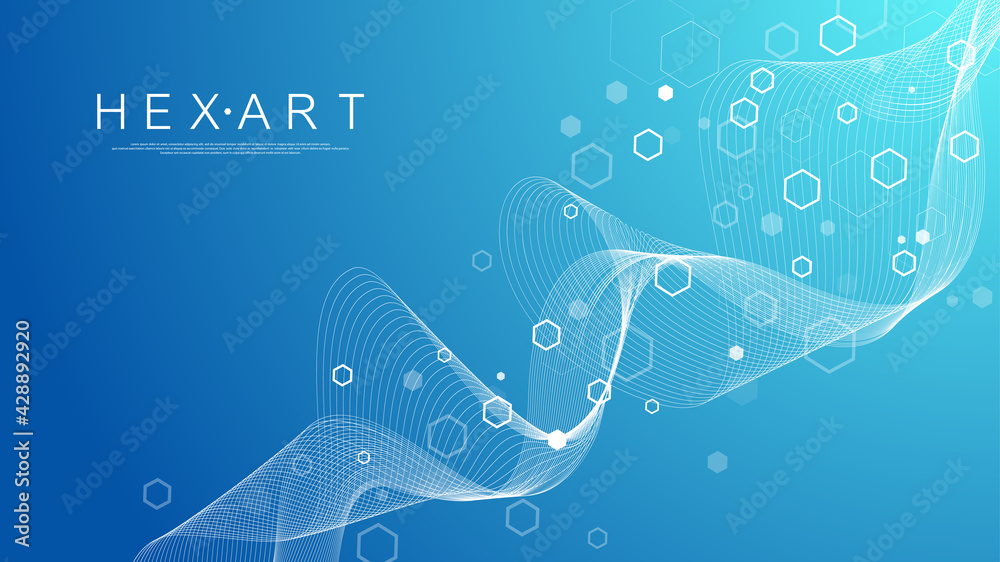 Leinwandbilder Technology abstract lines and dots connect background with hexagons. Hexagon grid. Hexagons connection digital data and big data concept. Hex digital data visualization. Vector illustration.