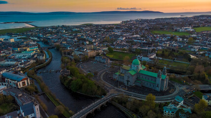 Aerial view of Galway city during sunset - 428892914