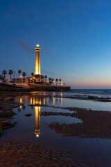 vertical view of the Chipiona lighthouse in Andalusia at sunset