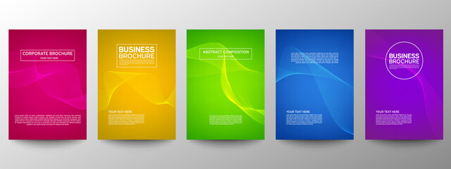 Cover geometric minimal. Set. Vector abstract line pattern for poster design. Set of templates for business brochures. Cool gradients. Graphic pattern for annual album backdrop.