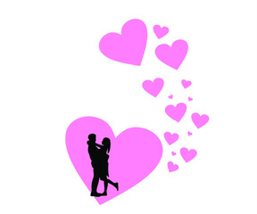 silhouette of a couple with hearts