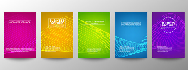 Obraz na płótnie Canvas Cover geometric minimal. Set. Vector abstract line pattern for poster design. Set of templates for business brochures. Cool gradients. Graphic pattern for annual album backdrop.