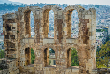 Naklejka premium Odeon of Herodes Atticus located in area of Acropolis, ruins of ancient citadel in Athens city, Greece