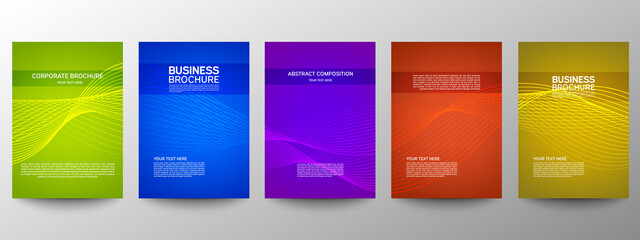 Cover geometric minimal. Set. Vector abstract line pattern for poster design. Set of templates for business brochures. Cool gradients. Graphic pattern for annual album backdrop.