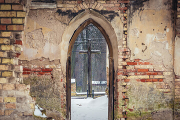 Ruins of St Anthony Church destroyed by Germans during WWII in Jalowka, small village in Podlasie region of Poland