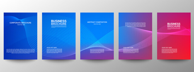 Cover geometric minimal. Set. Vector abstract line pattern for poster design. Set of templates for business brochures. Cool gradients. Graphic pattern for annual album backdrop.