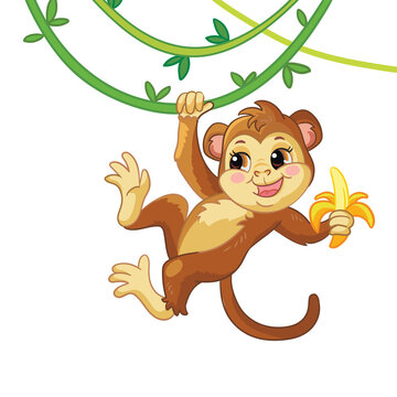 Little monkey cute cartoon character vector illustration