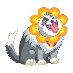 Vector cute dog with headgear in forme of flower