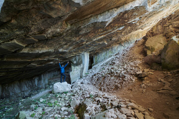 Beautiful Limestone cave, Old Oolitic stone quarries in Massone, The extracted stone, called...