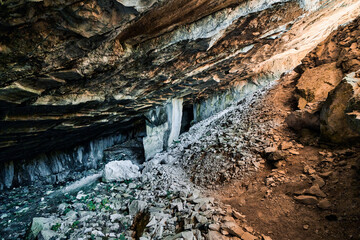 Beautiful Limestone cave, Old Oolitic stone quarries in Massone, The extracted stone, called...