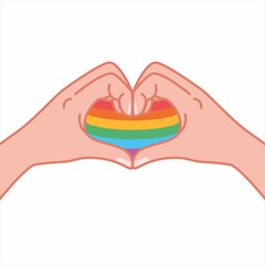 hands making a heart symbol. heart shaped gesture, a message of love. showing I love you. Isolated vector. Support LGBT Pride. Colorful hand. Freedom. Love. Heart. Rainbow abstract.