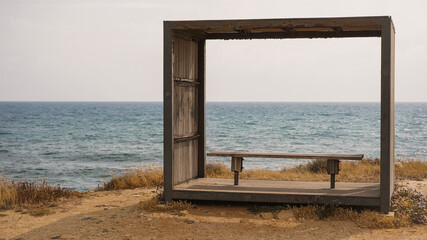wooden chair on the beach, Paphos in Cyprus