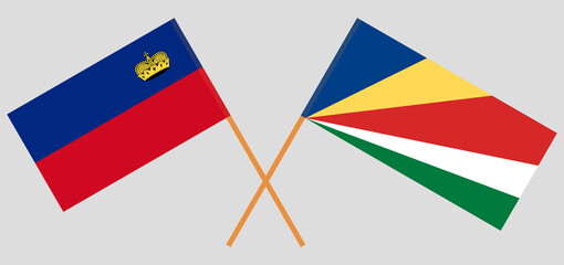 Crossed flags of Liechtenstein and Seychelles. Official colors. Correct proportion