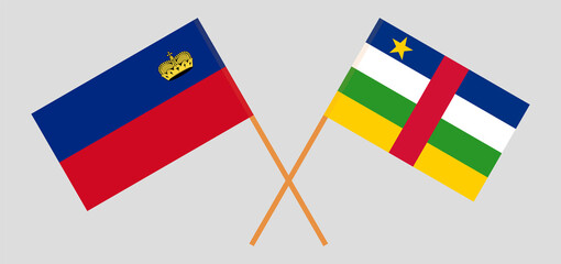 Crossed flags of Liechtenstein and Central African Republic. Official colors. Correct proportion
