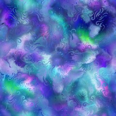 Fototapeta na wymiar Seamless iridescent rainbow light pattern for print. High quality illustration. Swirly mix of pastel colors resembling holographic foil. Fantasy spectrum mermaid fantastical pattern for print.