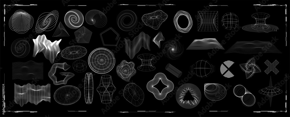 Aufkleber Abstract shapes collection is a trending mixture modern diverse design elements,  geometric shapes. Cyberpunk retro futurism set, vaporwave. Memphis design elements for web, advertisement,posters