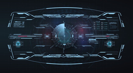 Virtual reality. Futuristic VR head-up display design. Sci-Fi helmet HUD, GUI,UI. Futuristic display data, statistics panel. Sci-Fi Helmet HUD. Future Technology Display Design. Control panel design © ZinetroN