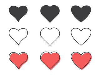 Flat Line Vector Illustration. Heart Icons isolated on White Background