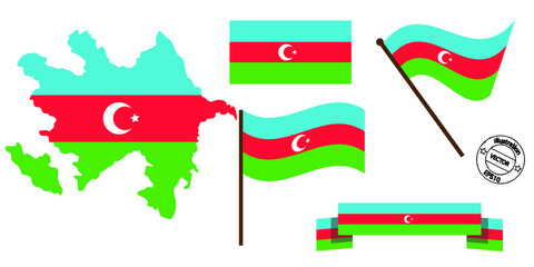 country flag and map Azerbaijan.