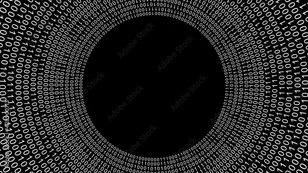 Poster abstract background random digital number binary code 0 and 1 digit, video overlay, circle arranged 