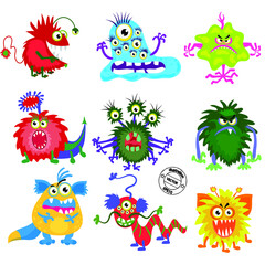 set of funny cartoon monsters