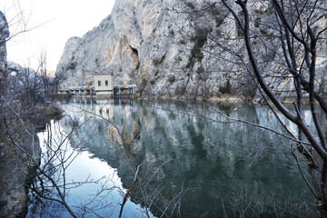 Dam at Matka Canyon in Skopje, Macedonia. Matka is one of the most popular outdoor destinations in Macedonia. - obrazy, fototapety, plakaty