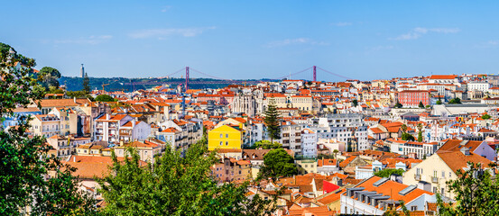 Naklejka na ściany i meble Panoramic view of the old town of Lisbon, Portugal