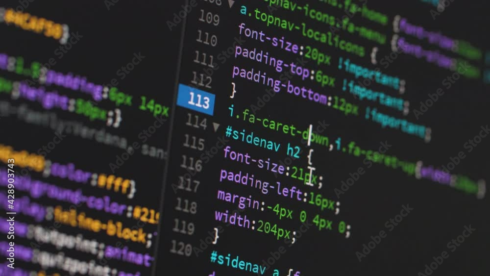 Aufkleber close-up shot programming web editor code for web design and development, select focus shallow depth