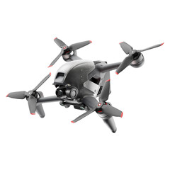 Fototapeta na wymiar Aerial FPV Combo Drone Isolated on White. Side Front View Quad Copter with Digital Camera. Flying Remote Control Air Drone. Headless Quadcopter with 4K 60 fps Hasselblad Camera and Remote Control
