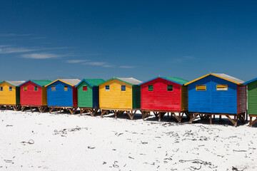 Fototapeta na wymiar Famous colorful beach houses in Muizenberg near Cape Town, South Africa