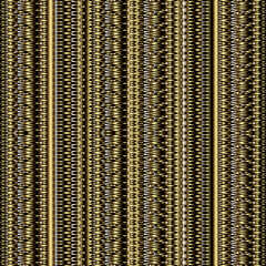 Striped gold 3d seamless pattern. Vector ornamental horisontal borders background. Repeat textured ornaments. Ornamental surface stripes, zigzag lines, shapes. Abstract geometric modern grunge design