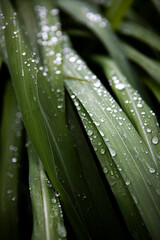 Vertical shot of green plant leaves covered in water droplets