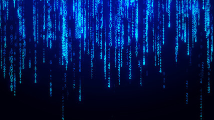Digital background blue matrix. Matrix style program. Stream of Decimal Digits. Computer code. 3d rendering.