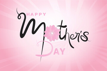 Happy Mothers day card word text of mom with a beautiful flower thank you card or greetings card on a pink shiny background banner template vector image design