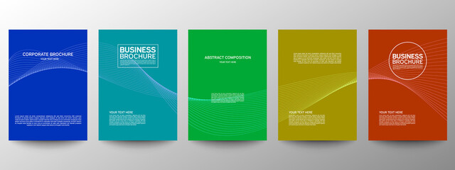 Cover geometric minimal. Set. Vector abstract line pattern for poster design. Set of templates for business brochures. Cool gradients. Graphic pattern for annual album backdrop.