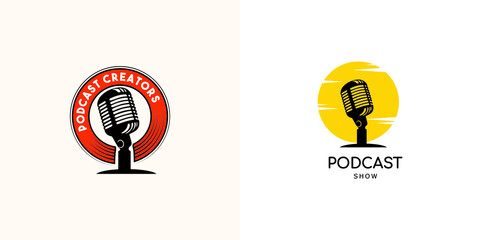 Illustrations of podcast logo design concept - obrazy, fototapety, plakaty