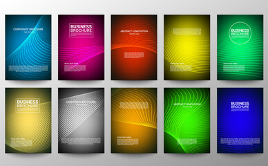 Cover geometric minimal. Set. Vector abstract line pattern for poster design. Set of templates for business brochures. Cool gradients. Graphic pattern for annual album backdrop.