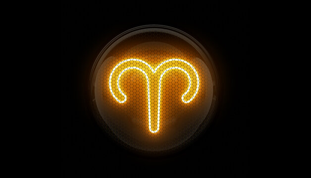 Aries. Aries sign. Horoscope. Nixie tube indicator. Gas discharge indicators and lamps. 3D. 3D Rendering