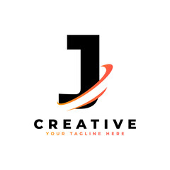 Corporation Letter J Logo With Creative Curved Swoosh Icon Vector Template Element in Black and Yellow Color.