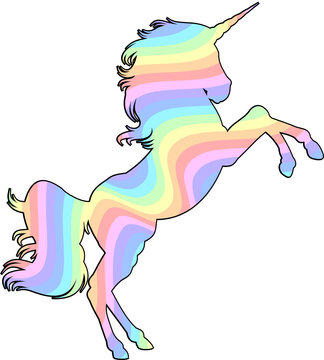 Composición de silueta de unicornio en borde negro con relleno arcoiris