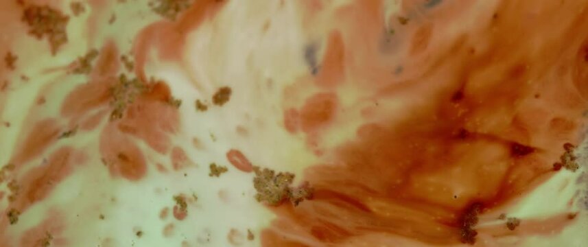 Macro Textures with Vibrant Neon Color Palette. Abstract Background Made with Oil Mixed with Orange Dye, Ink, and Paint.