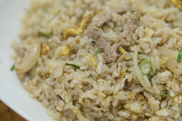 Fried rice with egg and pork. Traditional Taiwanese local food.