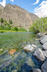 Beautiful Mountain River at the Lillooet Seton Lake Park. Vancouver, British Columbia, Canada.